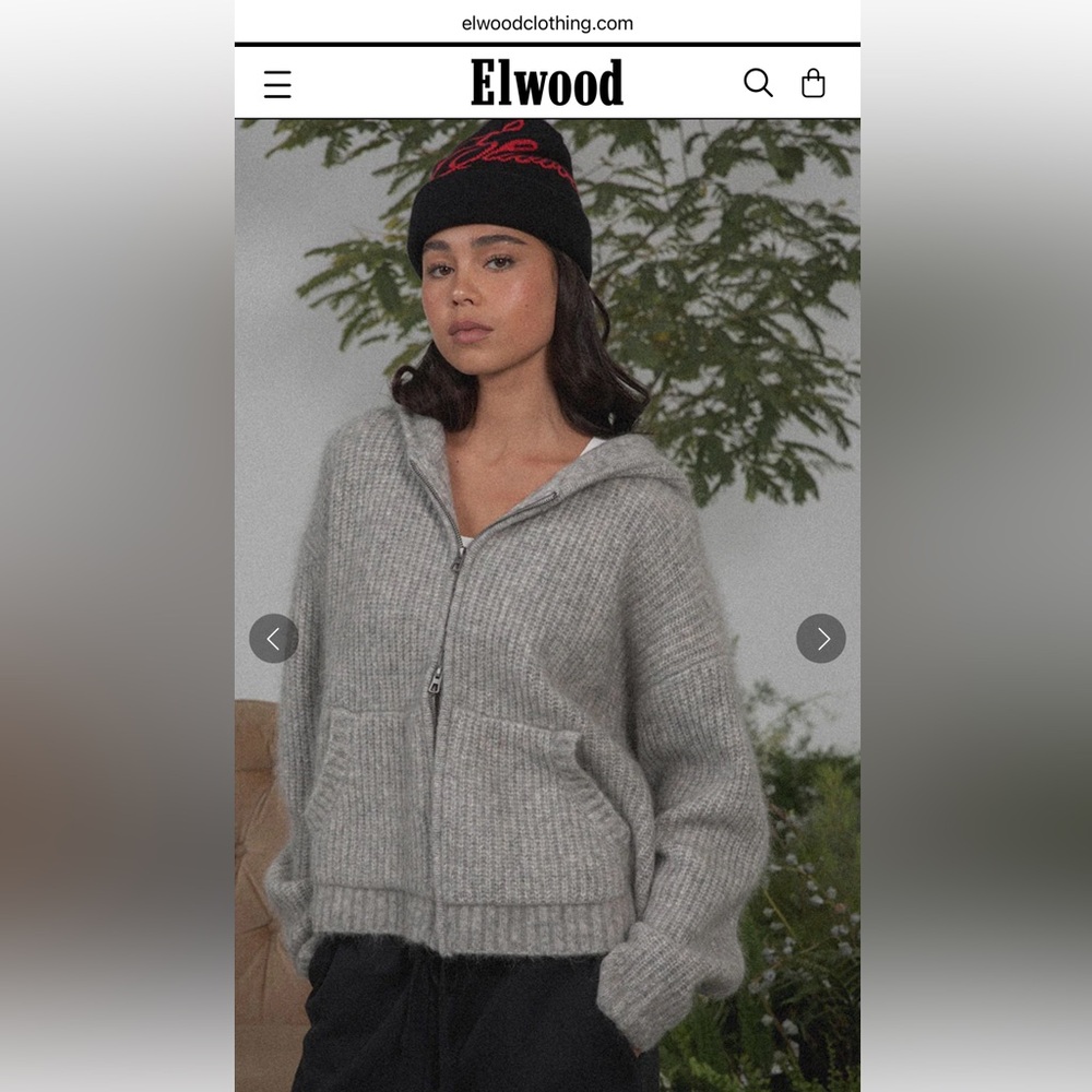 Elwood Pink Mohair Hooded Knit Two Way Zip-Up Sweater Jacket - Picture 2 of 3